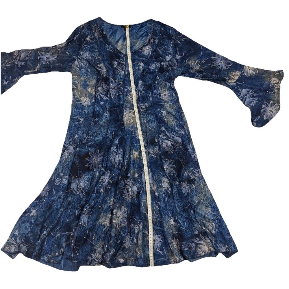Sami & Jo Plus 1X Blue Floral VNeck Flare Sleeve ALine Dress Boho Stretch Casual - Picture 8 of 9